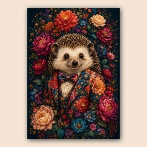 Affiche décorative avec hérisson et fleurs colorées