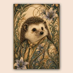 Illustration d'un hérisson élégant dans un décor floral