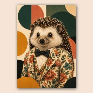 Affiche décorative avec hérisson élégant en costume fleuri