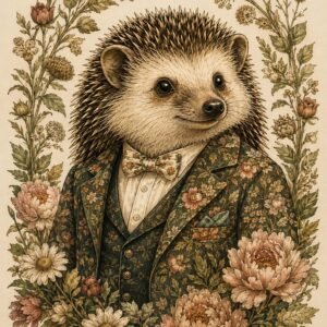 Affiche représentant une composition autour de hérisson floral vintage