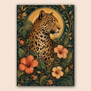 Affiche décorative avec léopard et fleurs tropicales