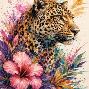 Affiche représentant une composition autour de léopard coloré