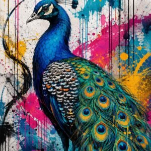 Affiche représentant une composition autour de paon coloré street art