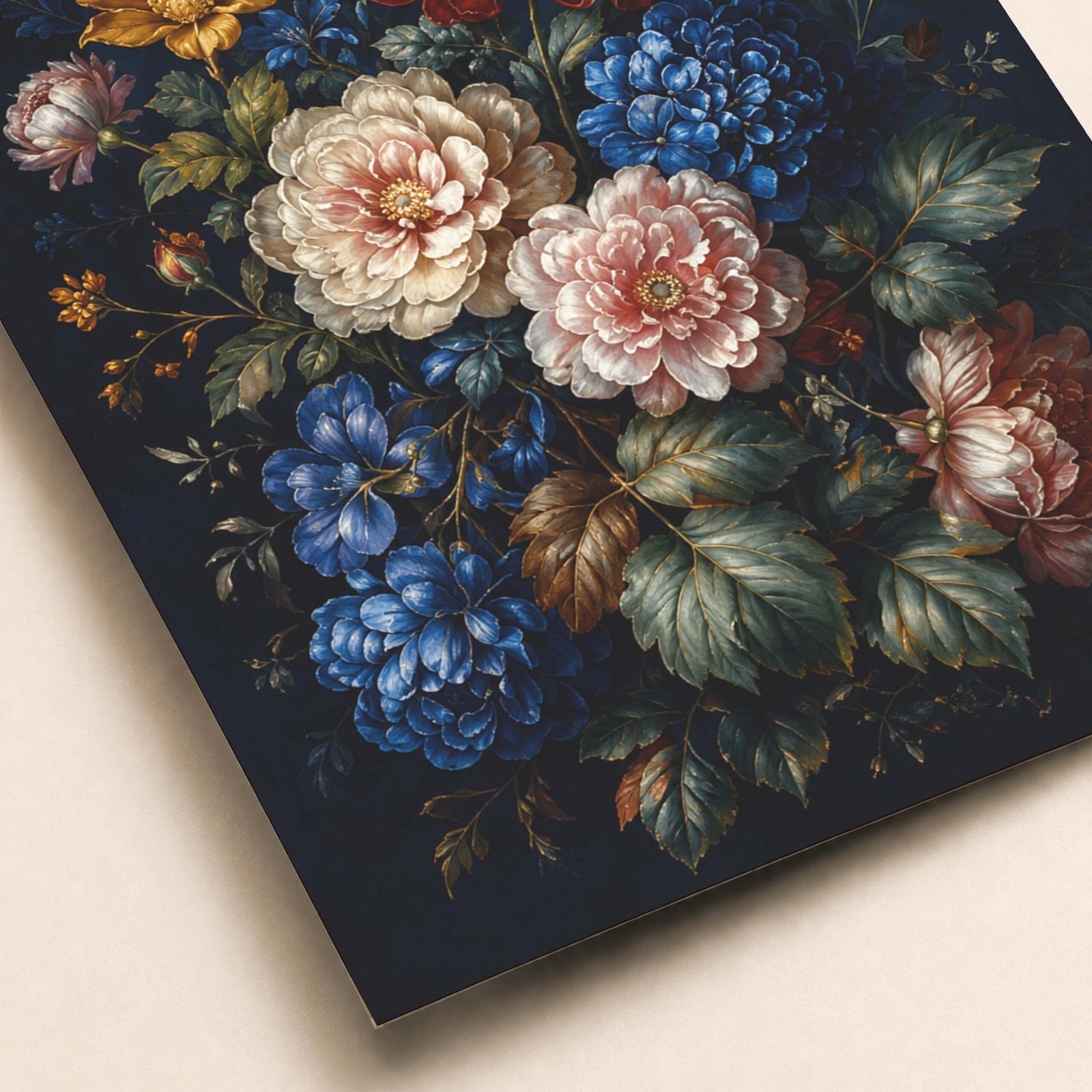 Détail d’un bouquet floral coloré sur fond noir