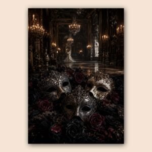 Décor gothique avec masques décoratifs et roses sombres