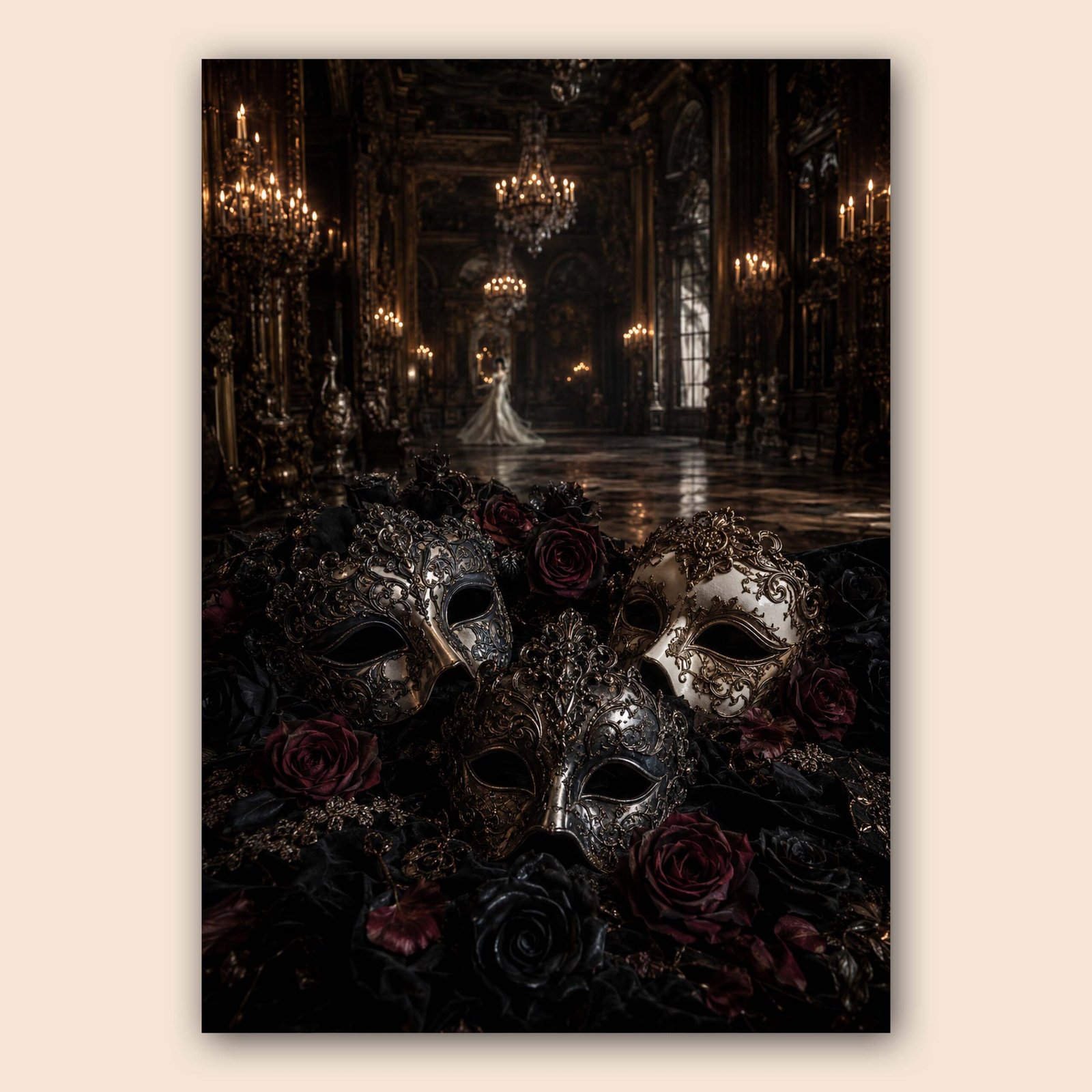Décor gothique avec masques décoratifs et roses sombres
