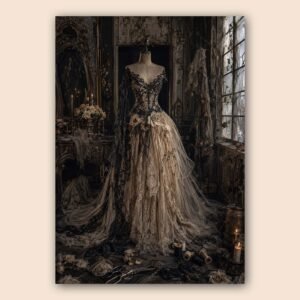 Affiche d'une robe gothique vintage dans une ambiance sombre
