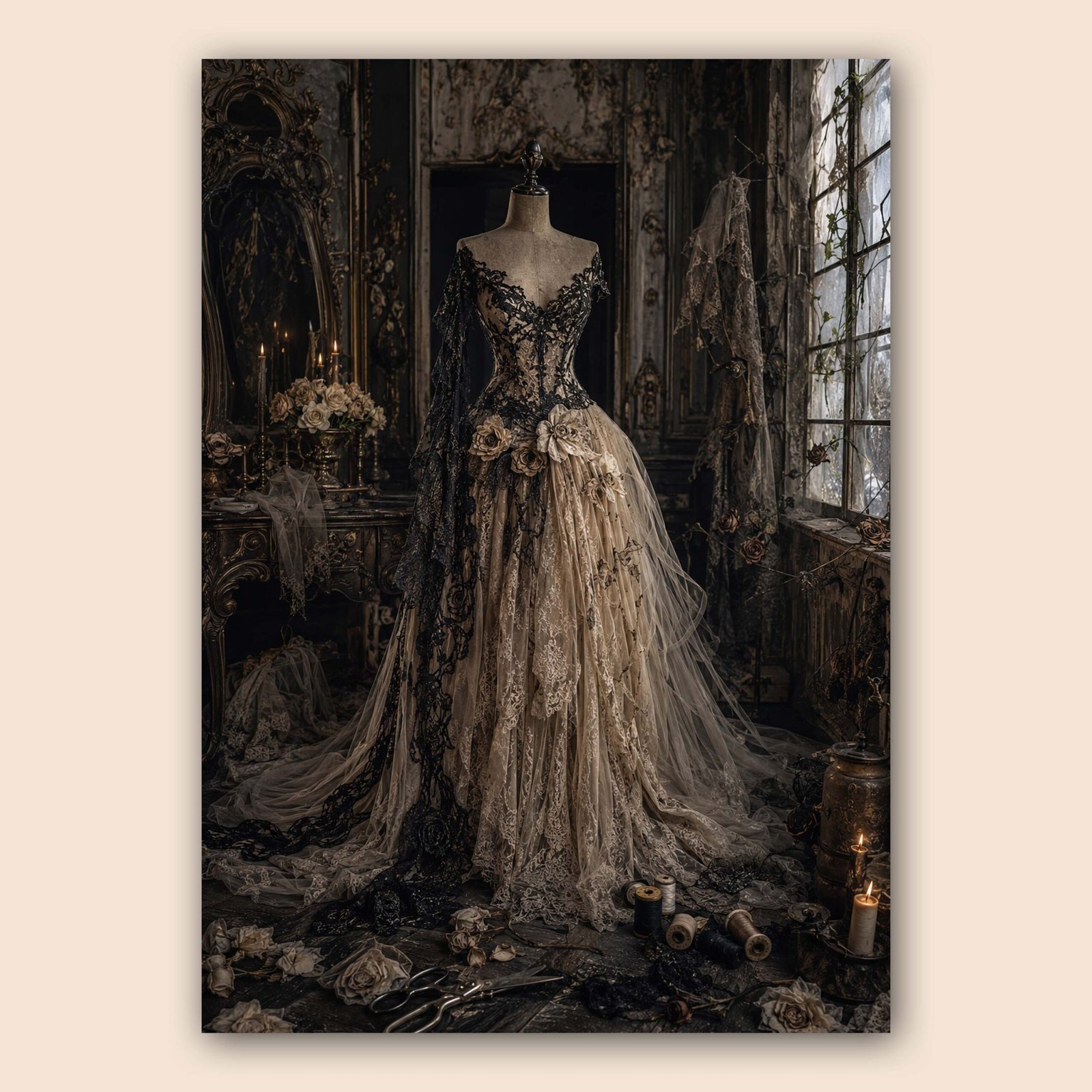 Affiche d'une robe gothique vintage dans une ambiance sombre