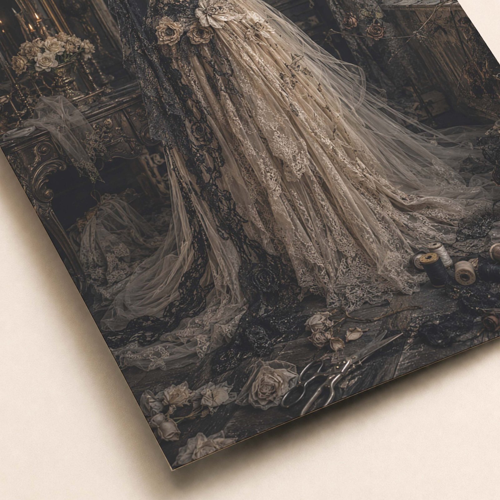 Zoom sur la robe gothique vintage et ses details