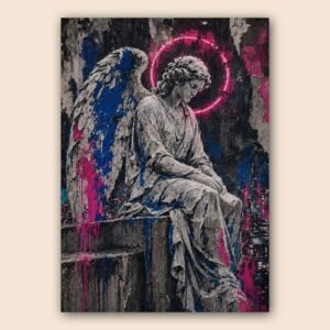 Affiche d’un ange urbain avec halo neon rose