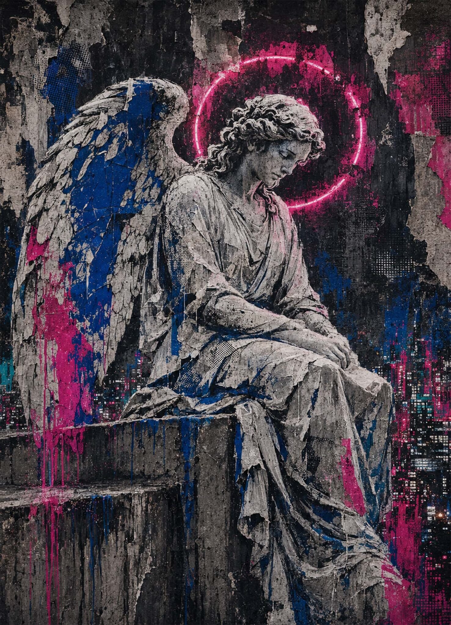 Affiche représentant une composition autour de ange néon