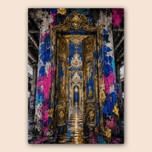 Décor baroque doré avec éclaboussures de peinture graffiti colorée