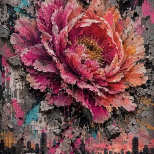 Affiche représentant une composition autour de fleur fuchsia urbaine