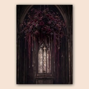 Décor floral sombre et romantique dans une architecture gothique