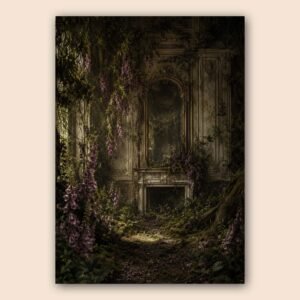 Décor ancien envahi par les plantes, affiche murale A3