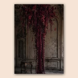 Grande composition florale bordeaux et violette au style romantique et baroque