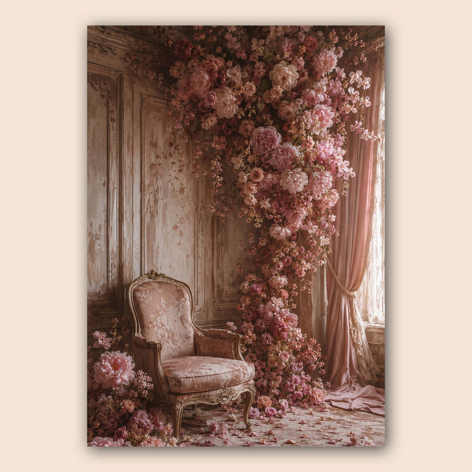 Décor vintage fleuri avec fauteuil ancien