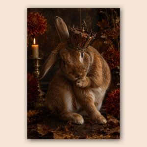 Affiche d’un lapin couronné aux tons brun et doré