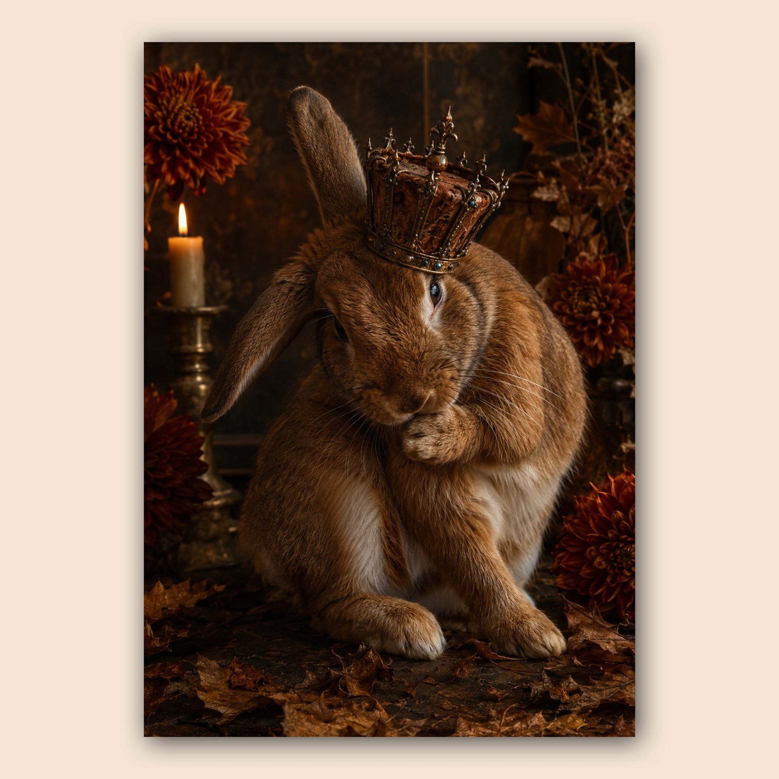 Affiche d’un lapin couronné aux tons brun et doré