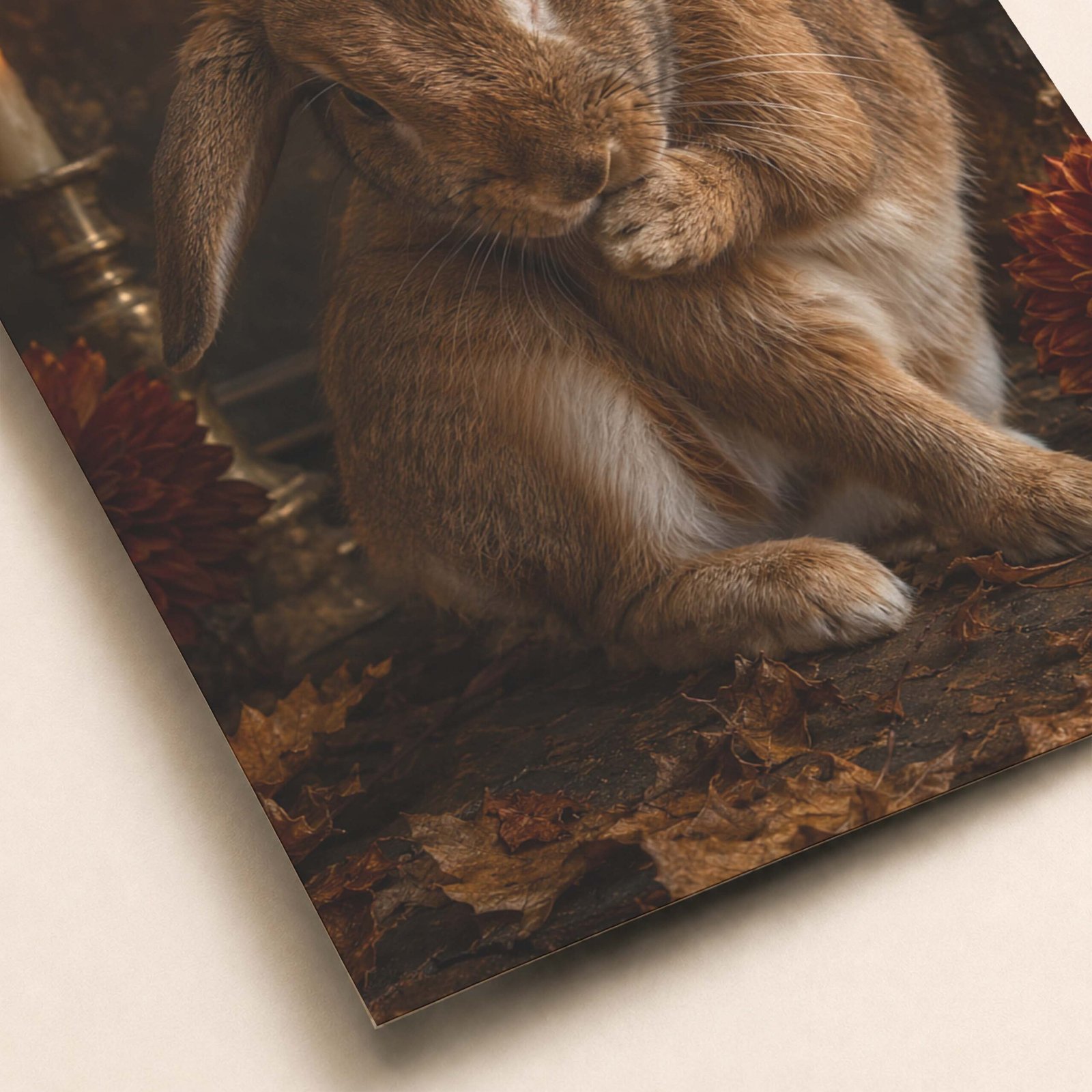 Détail du lapin couronné et de l’ambiance sombre