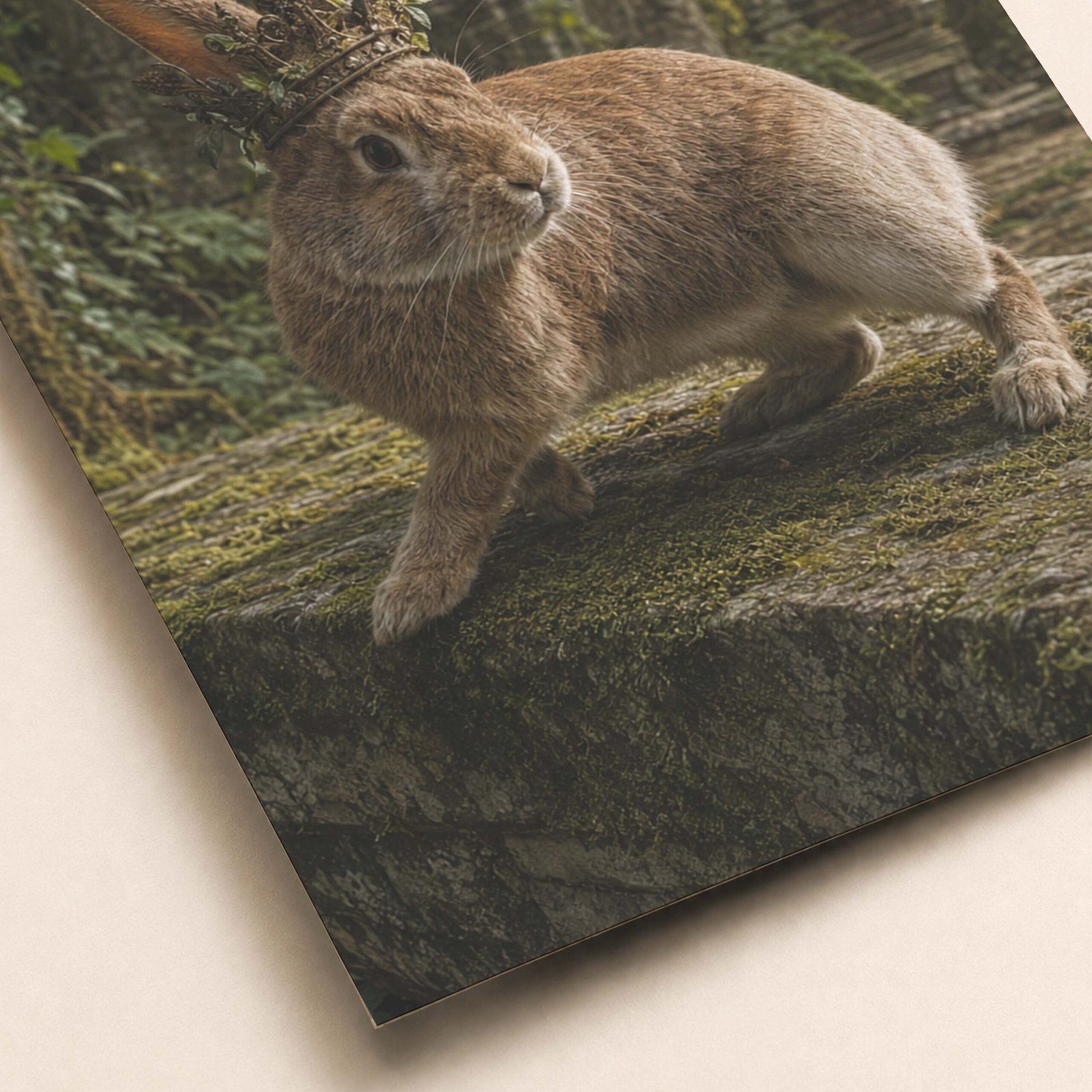 Détail du lapin et de la couronne de branches