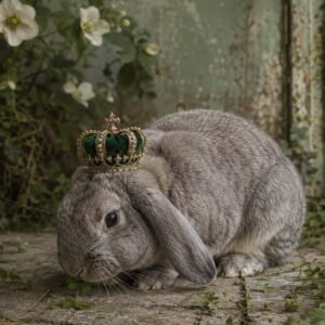 Affiche représentant une composition autour de lapin couronné vert