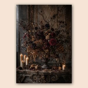 Bouquet floral dramatique dans un intérieur ancien