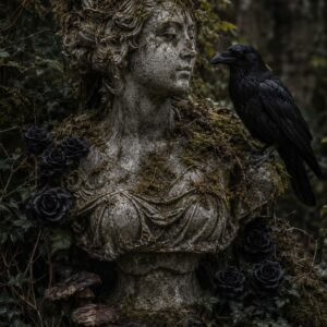 Affiche représentant une composition autour de buste gothique sombre