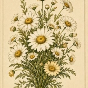 Affiche représentant une composition autour de marguerites vintage