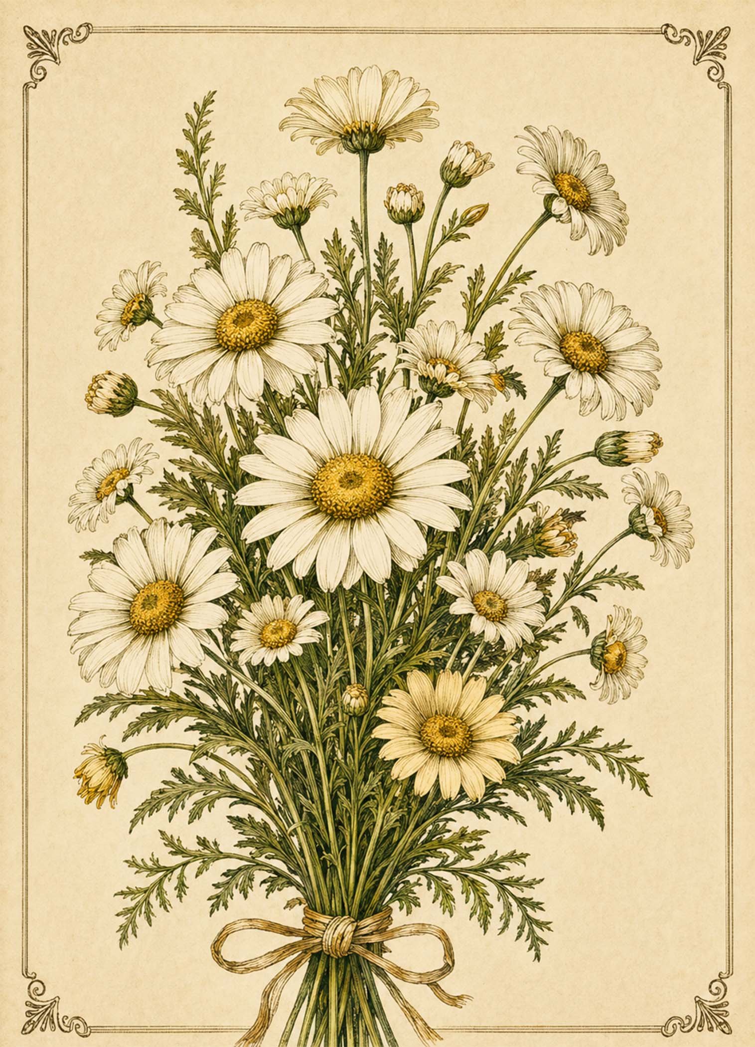 Affiche représentant une composition autour de marguerites vintage