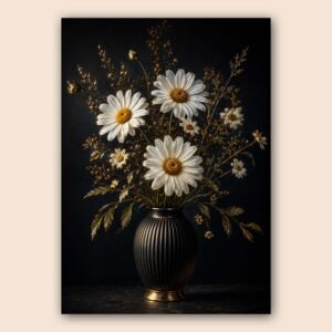 Poster décoratif de marguerites blanches et vase noir doré