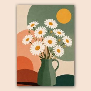 Affiche decoratives avec marguerites blanches et vase vert