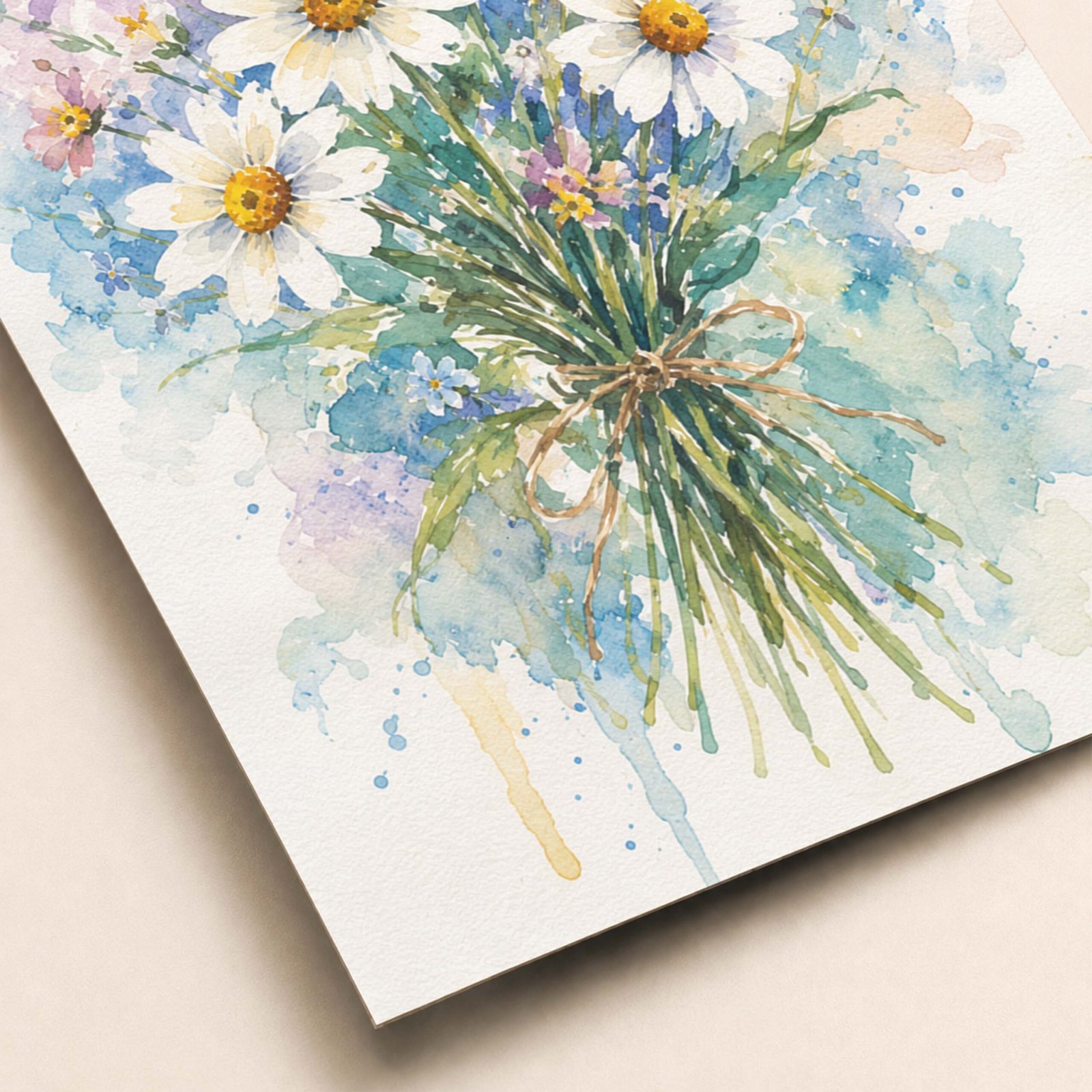 Détail du bouquet de marguerites aquarelle avec texture peinture