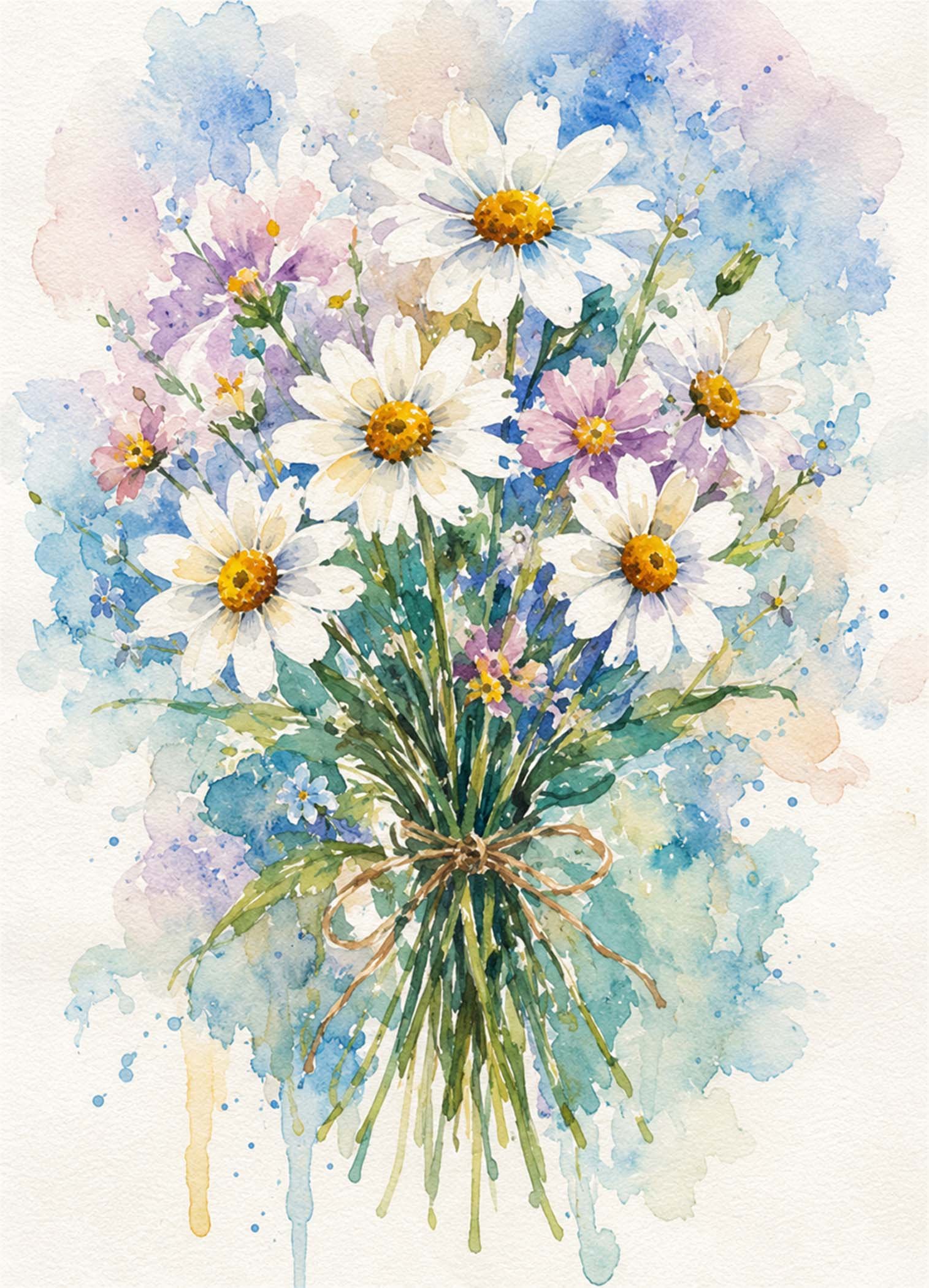 Affiche représentant une composition autour de bouquet de marguerites pastel