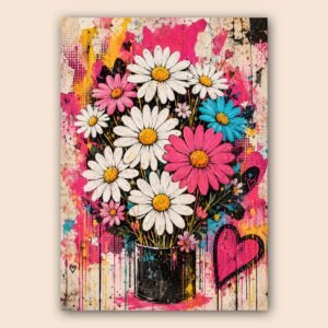 Illustration de fleurs colorées au style pop et street art