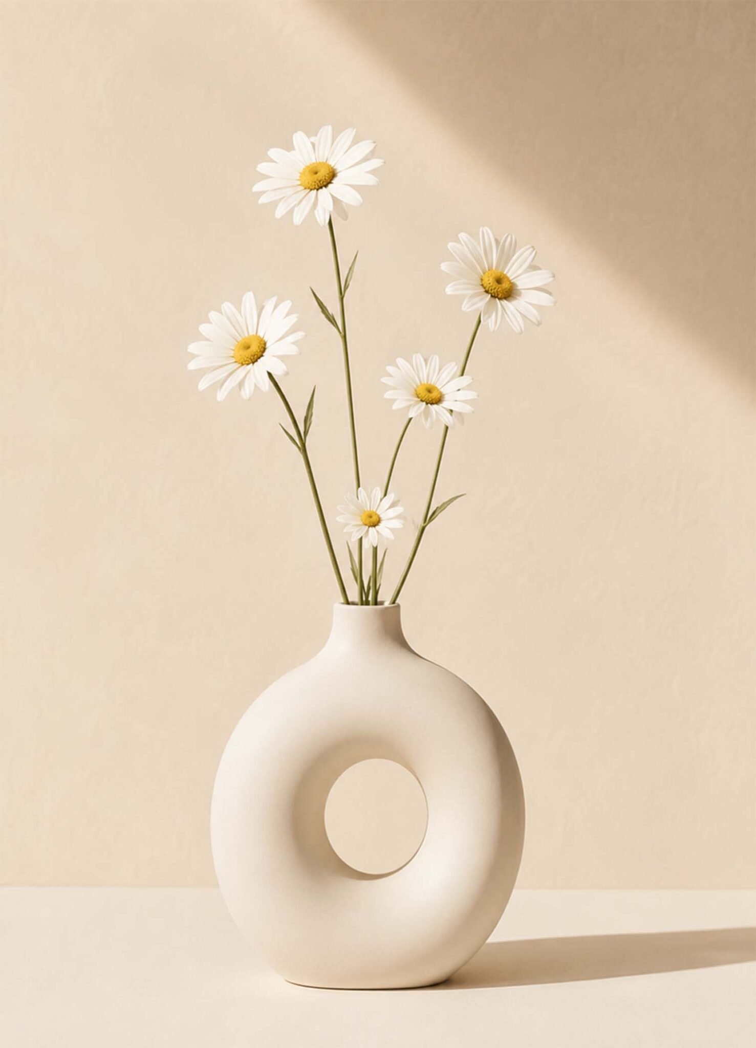 Affiche représentant un vase minimaliste aux lignes douces, accompagné de marguerites délicates. L’ensemble crée une composition simple et raffinée, parfaite pour apporter une note de calme à votre décoration