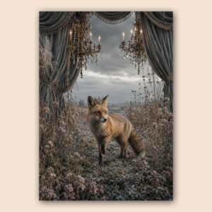 Renard couronné dans une scène élégante et poétique