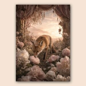 Affiche d’un renard dans un décor floral romantique