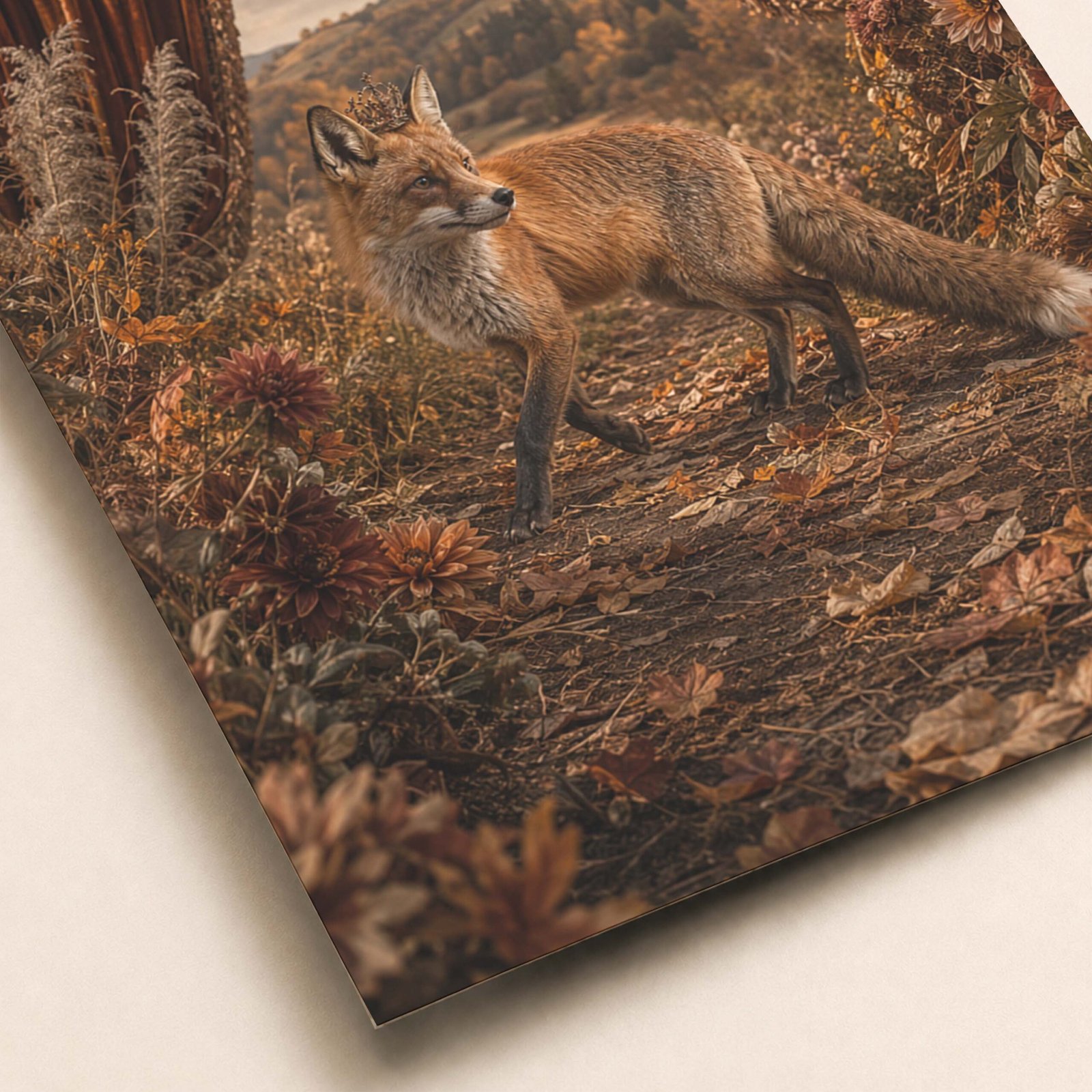 Détail de l’affiche montrant le renard et les textures automnales