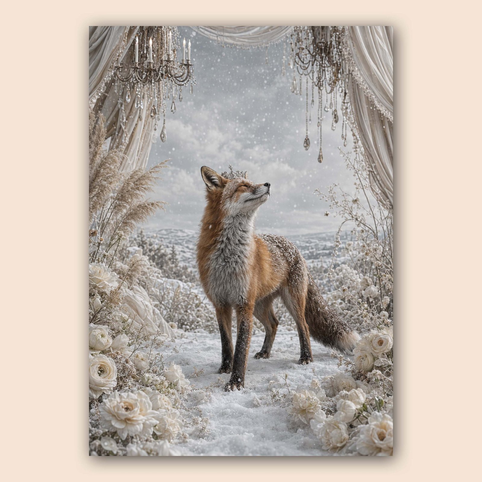 Affiche renard dans un décor hivernal chic et poétique