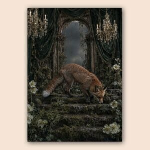 Illustration d’un renard dans un décor forestier poétique et mystérieux
