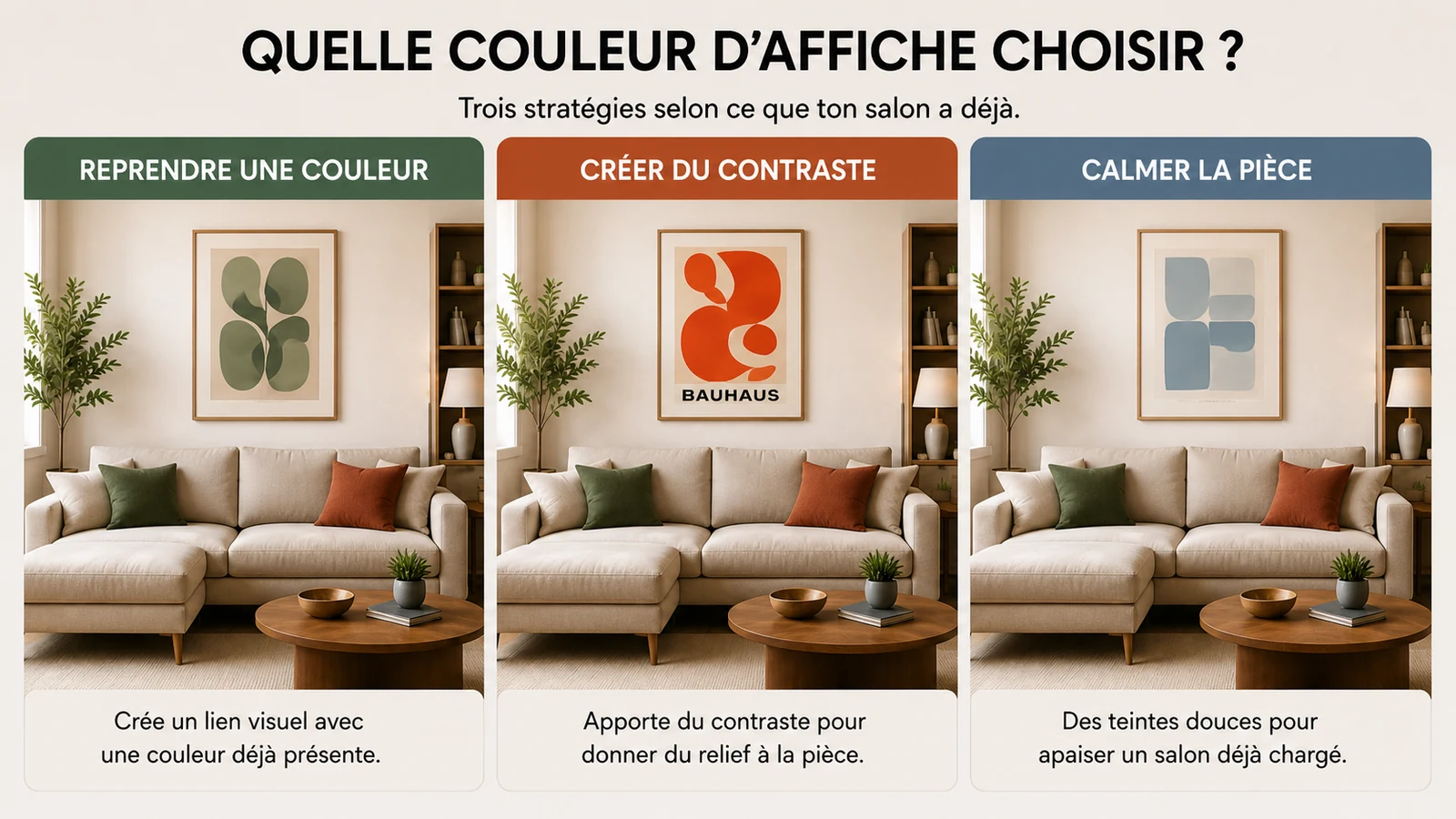 Trois façons de choisir les couleurs d’une affiche pour un salon