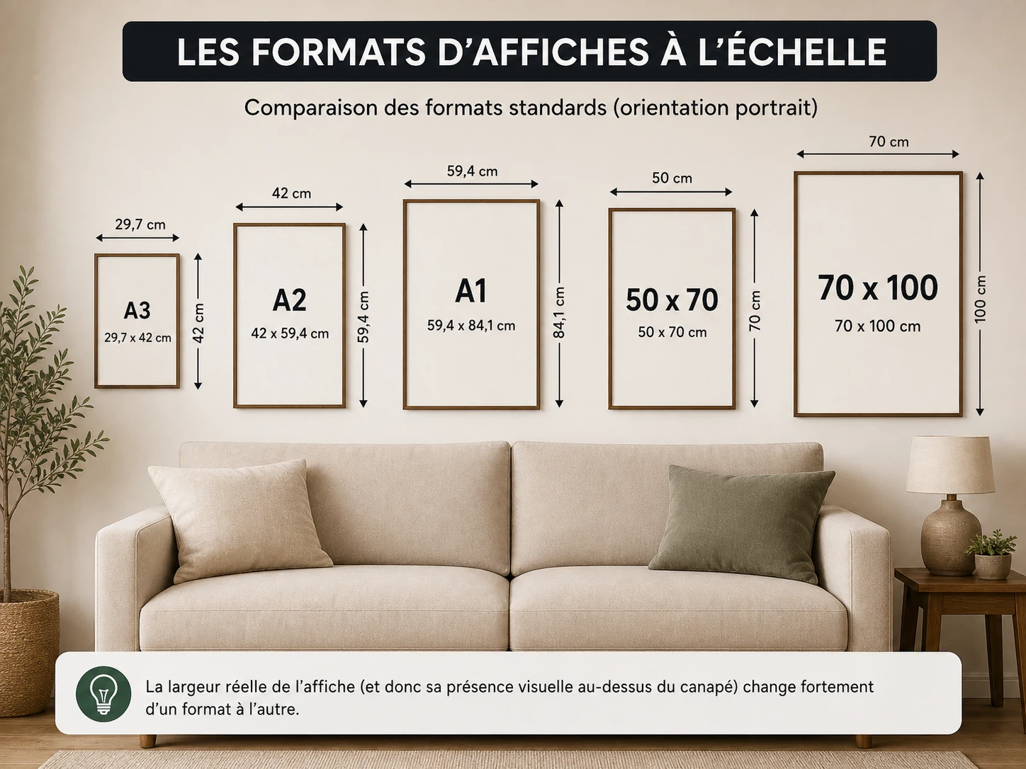 Comparaison des formats A3 A2 A1 50 × 70 et 70 × 100