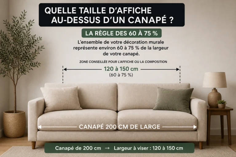 Proportion d’une affiche au-dessus d’un canapé de 200 cm