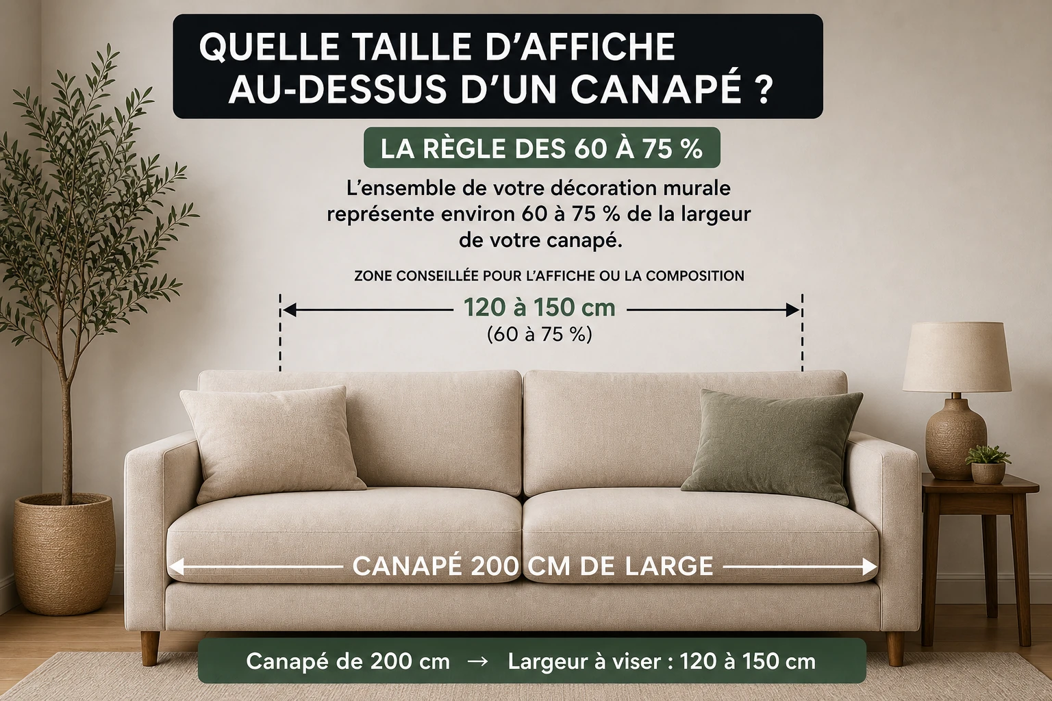 Proportion d’une affiche au-dessus d’un canapé de 200 cm